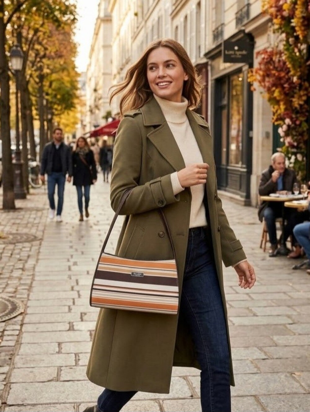 Kate Spade striped shoulder bag in brown, tan & cream